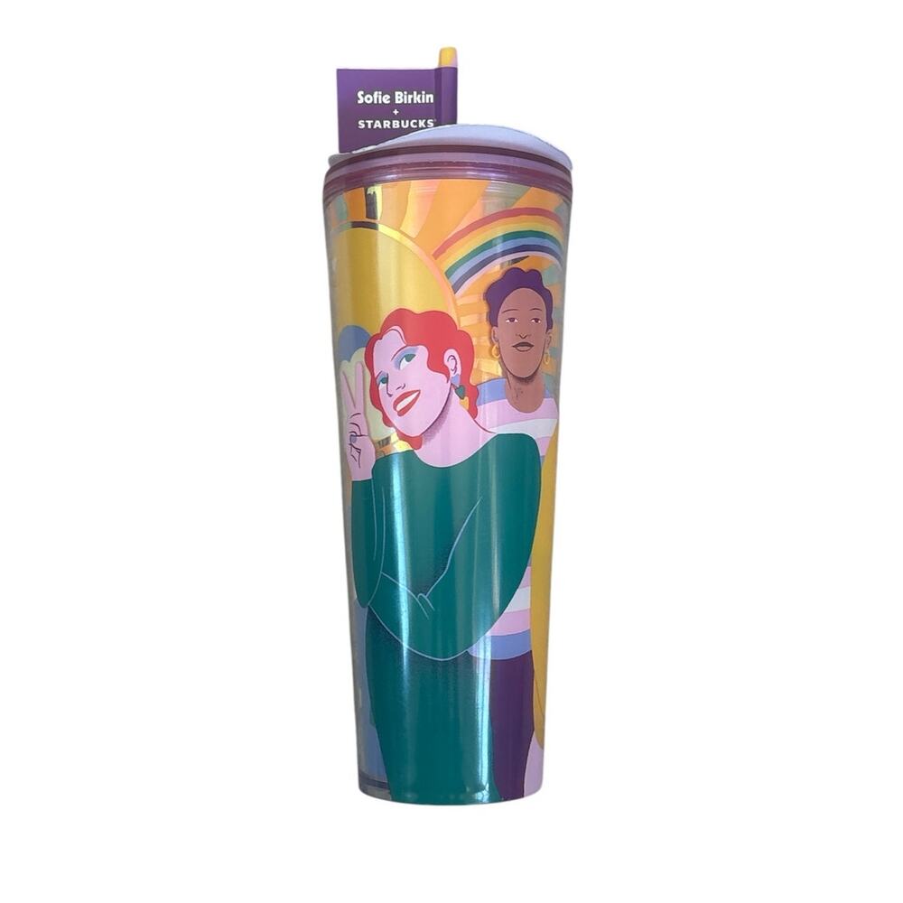 NEW Starbucks Sofie Birkin 2024 Yellow Summer Graphic Cold Cup Tumbler 24 oz.